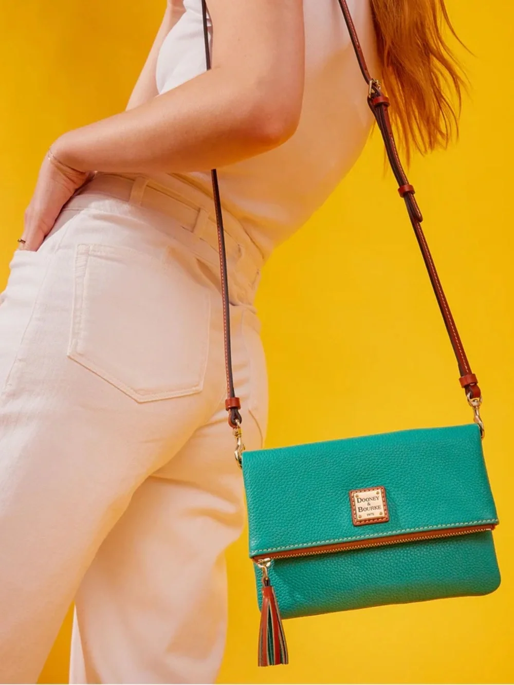 NWT Dooney & Bourke Florentine Foldover Zip Crossbody Bag in Kelly Green NWT